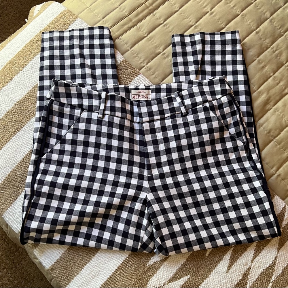 Merona Gingham Navy White Checked ankle pants in stretch cotton blend